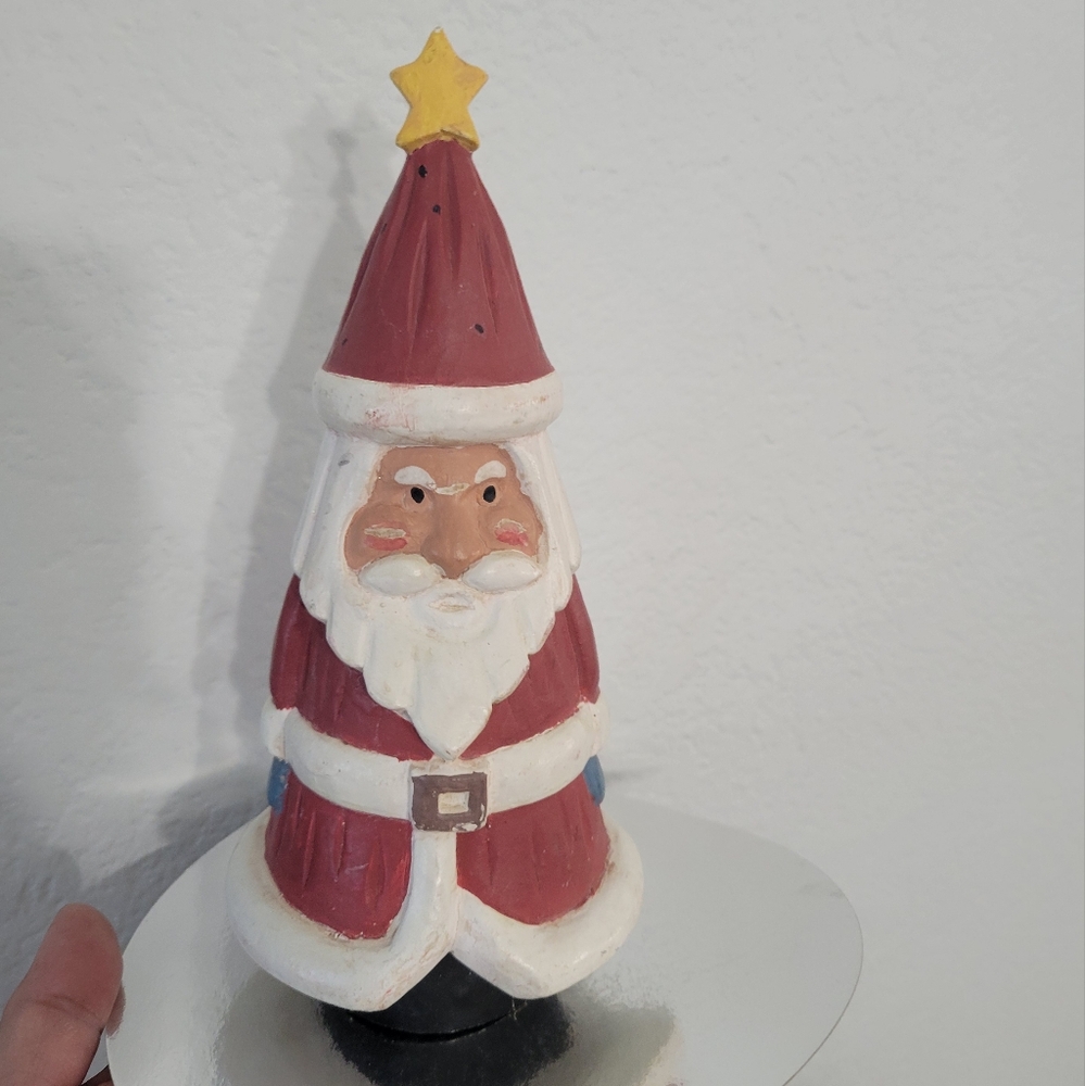 Jolly St Nick Santa Claus stubby santa faux carved figurine statue star hat